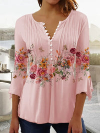 Karoline | Blumige Bluse mit V-Ausschnitt - Rosa