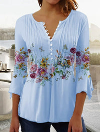 Karoline | Blumige Bluse mit V-Ausschnitt - Hellblau