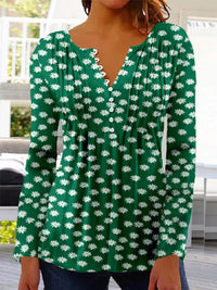 Karoline | Blumige Bluse mit V-Ausschnitt - Dunkelgrün