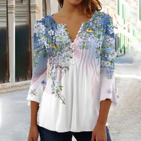 Karoline | Blumige Bluse mit V-Ausschnitt - Weiß-rosa