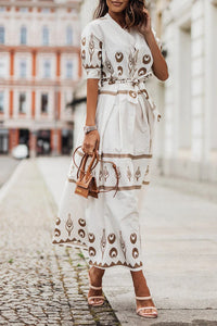 Kassandra | Damen Boho Ethno Midikleid Langarm - Weiß