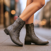 Katharina | Damen Vintage Niedrigem Blockabsatz Stiefel - Grau