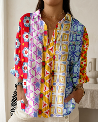 Katrin | Damen Bluse mit tropischem Print - Farbblock
