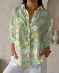 Katrin | Damen Bluse mit tropischem Print - Grünes Gänseblümchen