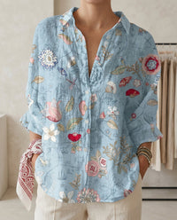 Katrin | Damen Bluse mit tropischem Print - Hellblau Blumen