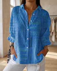 Katrin | Damen Bluse mit tropischem Print - Blauer Streifen