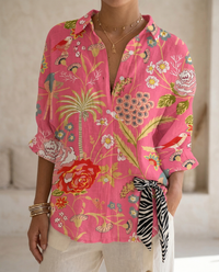 Katrin | Damen Bluse mit tropischem Print - Rosa Garten
