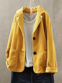 Kerstin | Damen Lässiger Cord-Blazer mit Knopfverschluss - Gelb