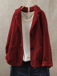 Kerstin | Damen Lässiger Cord-Blazer mit Knopfverschluss - Rot
