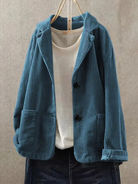 Kerstin | Damen Lässiger Cord-Blazer mit Knopfverschluss - Blau