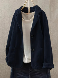 Kerstin | Damen Lässiger Cord-Blazer mit Knopfverschluss - Marineblau
