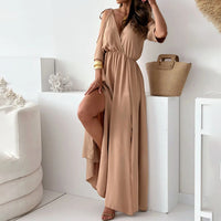Sienna | Damen Elegantes Kleid Seitenschlitz – Warmes Elegantes Slit Kleid - Camel