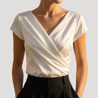 Kirsa | Damen Wickelbluse mit Wickelausschnitt Kurzarm - Weiß