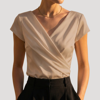 Kirsa | Damen Wickelbluse mit Wickelausschnitt Kurzarm - Khaki