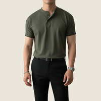 Kjell | Herren Henley Shirt Minimalistisch Sommer - Grün