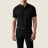 Kjell | Herren Henley Shirt Minimalistisch Sommer - Schwarz
