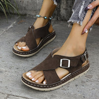 Klara | Damen Riemchen Platform Sandalen - Kaffee