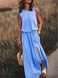 Klara | Damen Ärmelloses Rundhals Maxikleid - Blau