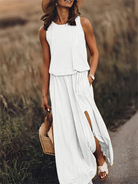 Klara | Damen Ärmelloses Rundhals Maxikleid - Weiß