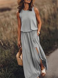 Klara | Damen Ärmelloses Rundhals Maxikleid - Grau