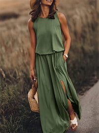 Klara | Damen Ärmelloses Rundhals Maxikleid - Grün
