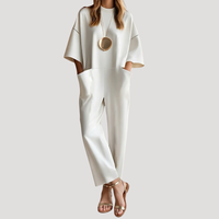 Klara | Damen Weites Bein Kurzarm Jumpsuit - Weiß