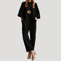 Klara | Damen Weites Bein Kurzarm Jumpsuit - Schwarz