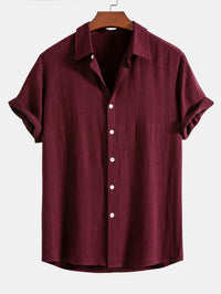 Kurzarm-Button-Down-Hemd für Herren - Weinrot