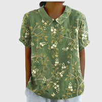 Kurzärmelige Damenbluse mit Blumenmuster und Bubikragen - Grün