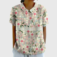 Kurzärmelige Damenbluse mit Blumenmuster und Bubikragen - Weiß 2