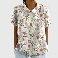 Kurzärmelige Damenbluse mit Blumenmuster und Bubikragen - Weiß 3