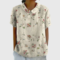Kurzärmelige Damenbluse mit Blumenmuster und Bubikragen - Weiß 4