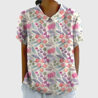 Kurzärmelige Damenbluse mit Blumenmuster und Bubikragen - Weiß 7