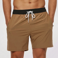 Kurze Herren-Badeshorts mit Kontrastbund - Khaki