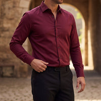 Langarm-Button-Down-Hemd für Herren - Burgunderrot