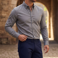 Langarm-Button-Down-Hemd für Herren - Schiefergrau