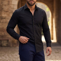 Langarm-Button-Down-Hemd für Herren - Schwarz
