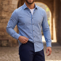 Langarm-Button-Down-Hemd für Herren - Puderblau