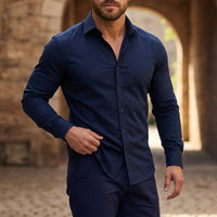Langarm-Button-Down-Hemd für Herren - Mitternachtsblau