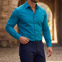 Langarm-Button-Down-Hemd für Herren - Lagunenblau