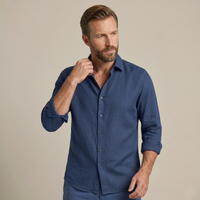 Langarm-Hemd für Herren mit Knopfleiste - Marineblau