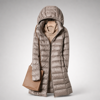 Lange Damen-Steppjacke mit Kapuze - Khaki