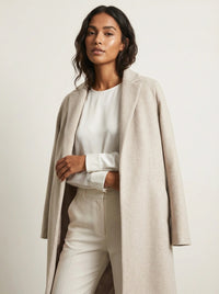 Langer Wollmischmantel für Damen - Beige