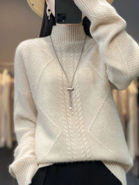 Lara | Damen Weicher Zopfmuster Rollkragenpullover - Weiß