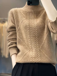Lara | Damen Weicher Zopfmuster Rollkragenpullover - Beige
