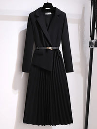 Larissa | Damen Plissee Midikleid mit Gürtel - Schwarz