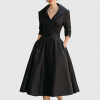 Lea | Damen Elegantes Wickel-Midi-Abendkleid - Schwarz