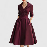 Lea | Damen Elegantes Wickel-Midi-Abendkleid - Rot