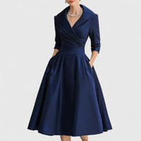 Lea | Damen Elegantes Wickel-Midi-Abendkleid - Blau
