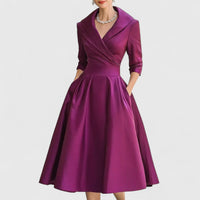 Lea | Damen Elegantes Wickel-Midi-Abendkleid - Lila